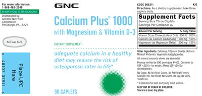 Calcium Plus 1000 with Magnesium & Vitamin D-3 label