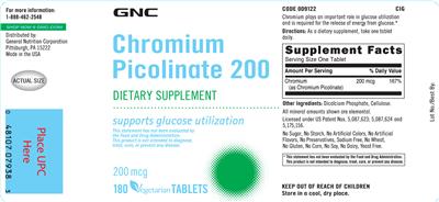 Chromium Picolinate 200 label