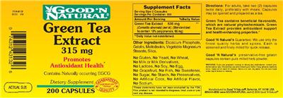 Green Tea Extract 315 mg label