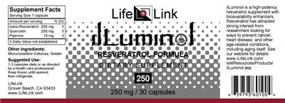 ilLuminol Reservatrol Formula 250 label