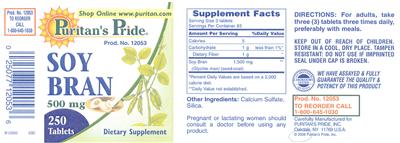 Soy Bran 500 mg label