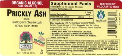 Prickly Ash Bark label