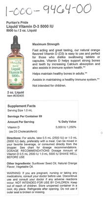 Liquid Vitamin D3 5000 IU label