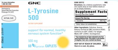 L-Tyrosine 500 mg label