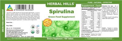 Spirulina Green Food Supplement label