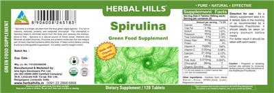 Spirulina Green Food Supplement label