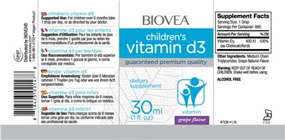 Children's Vitamin D3 Grape Flavor label