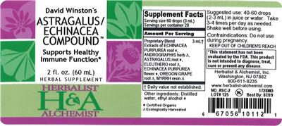 David Winston's Astragalus/Echinacea Compound label