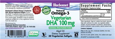 Natural Omega-3 Vegetarian DHA 100 mg label