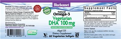 Natural Omega-3 Vegetarian DHA 100 mg label