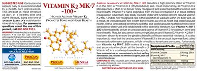 Vitamin K2 MK-7 100 label