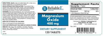 Magnesium Oxide 400 mg label