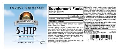 Serene Science 5-HTP 50 mg label