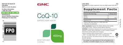 CoQ-10 400 mg label
