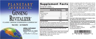 Ginseng Revitalizer 964 mg label