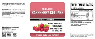 100% Pure Raspberry Ketones 1200 mg daily label