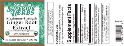 Maximum-Strength Ginger Root Extract 200 mg label
