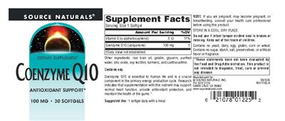 Coenzyme Q10 100 mg label