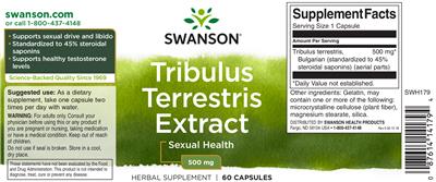 Tribulus Terrestris Extract 500 mg label