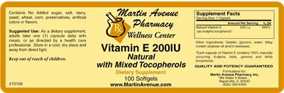 Vitamin E 200IU Natural With Mixed Tocopherols label