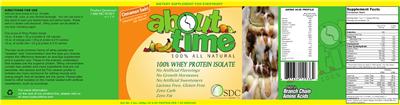 About Time 100% Whey Protein Isolate Cinnamon Swirl label