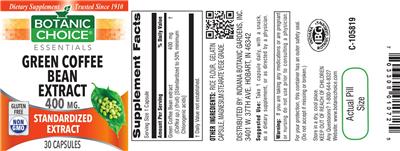 Green Coffee Bean Extract 400 mg label