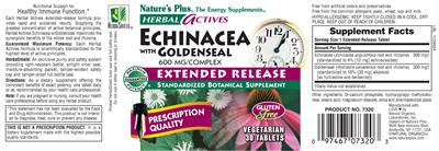 Herbal Actives Echinacea With Goldenseal 600 MG/Complex Extended Release label