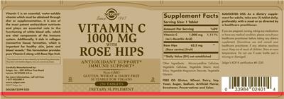Vitamin C 1000 mg with Rose Hips label