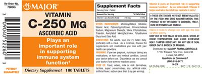 Vitamin C-250 mg label