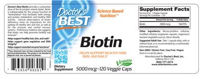 Biotin 5000 mcg label