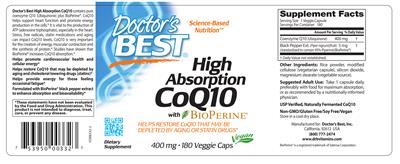High Absorption CoQ10 400 mg with BioPerine label
