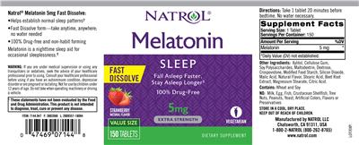 Melatonin 5 mg Fast Dissolve Strawberry Natural Flavor label
