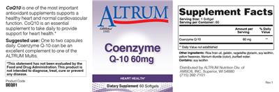 Coenzyme Q-10 60 mg label