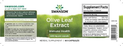 Olive Leaf Extract 500 mg label