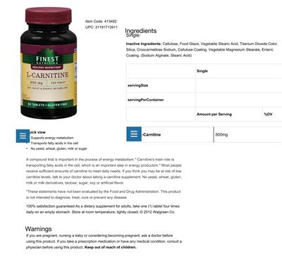 L-Carnitine 500 mg label
