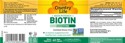 High Potency Biotin 5 mg label