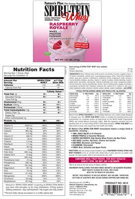 Spiru-Tein Whey High Protein Energy Meal Raspberry Royale label
