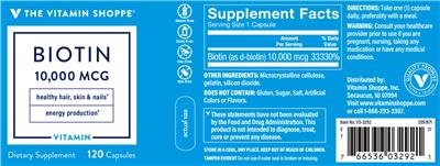 Biotin 10,000 mcg label