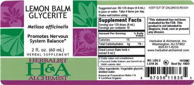 Lemon Balm Glycerite label