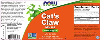 Cat's Claw 500 mg label