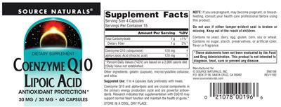 Coenzyme Q10 30 mg Lipoic Acid 30 mg label