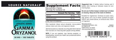 Gamma Oryzanol 30 mg label