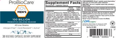 Men's 100 Billion Probiotics Delayed Release label