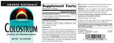 Colostrum 500 mg label