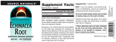 Echinacea Root 500 mg label