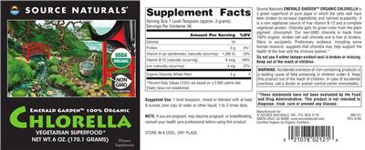 Emerald Garden 100% Organic Chlorella label