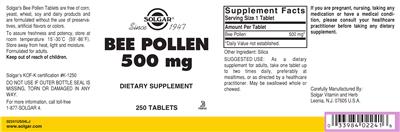 Bee Pollen 500 mg label