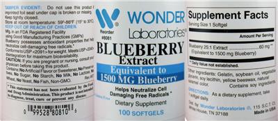 Blueberry Extract label