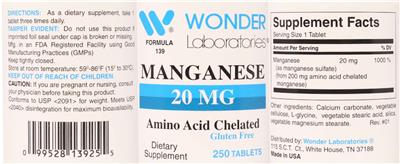 Manganese 20 mg label