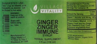 Ginger Zinger Immune Syrup label